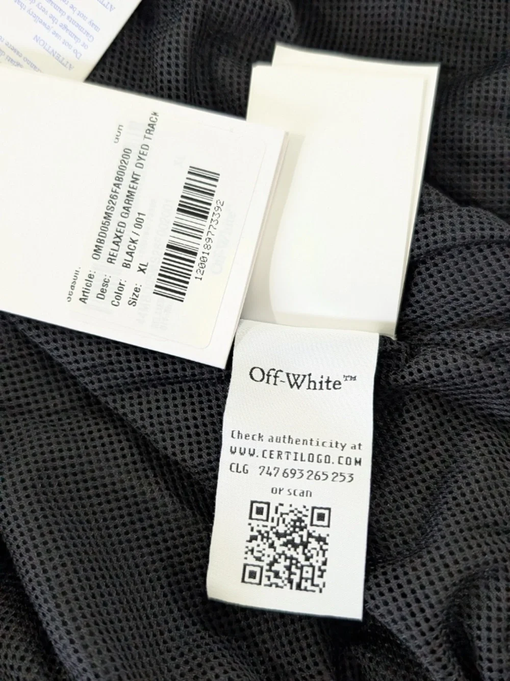 OFF-WHITE Offline Garment Dyed Gradient Track Jacket Size XL Black Mesh Lining
